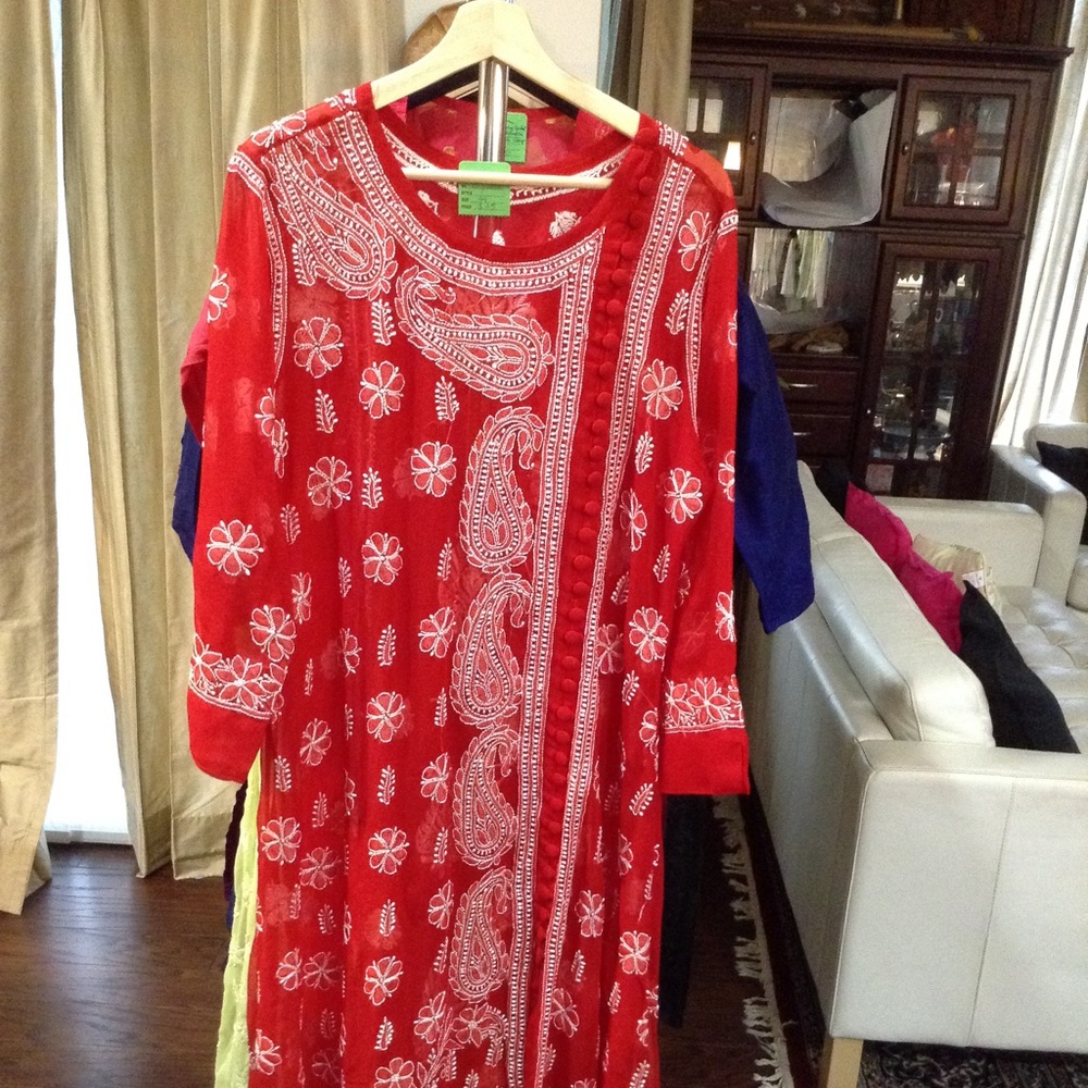 True red Georgette angrakha kurta